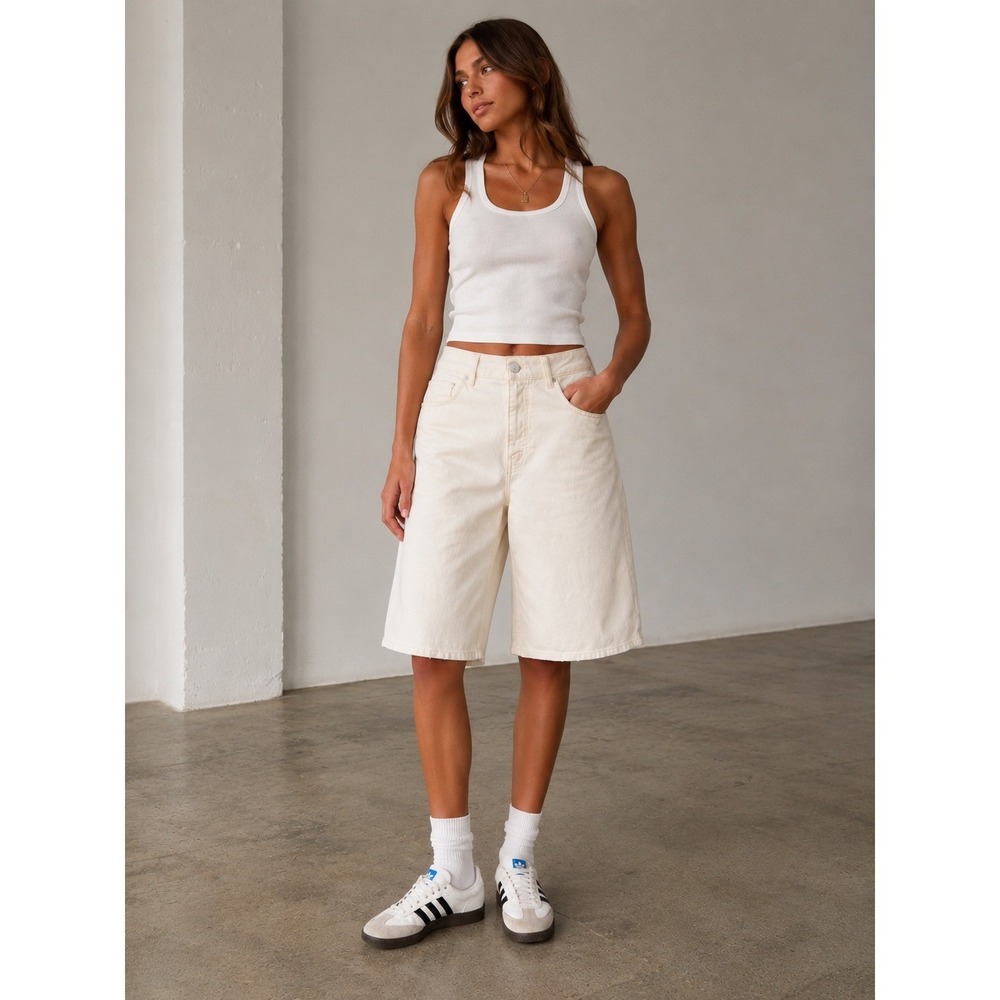 Contemporaine par Simons Organic Cotton Denim Jorts Shorts Cream White Size 0
